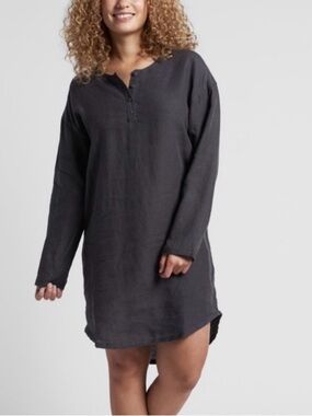 Parachute Linen Sleep Shirt Tunic Long Sleeve Charcoal Size M NWT